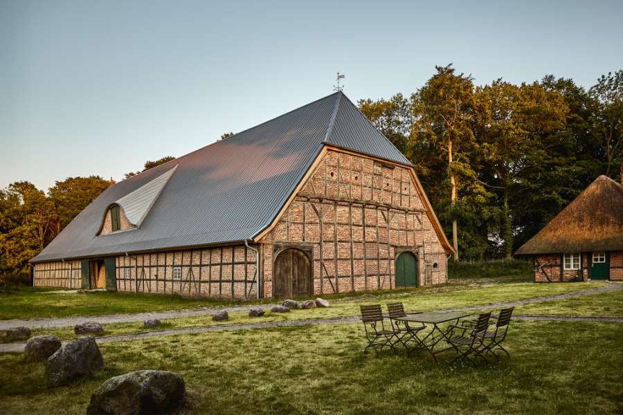 Beautiful roof construction comes to life with rib sheets, Gut Godderstorf, 23779 Neukirchen, Germany